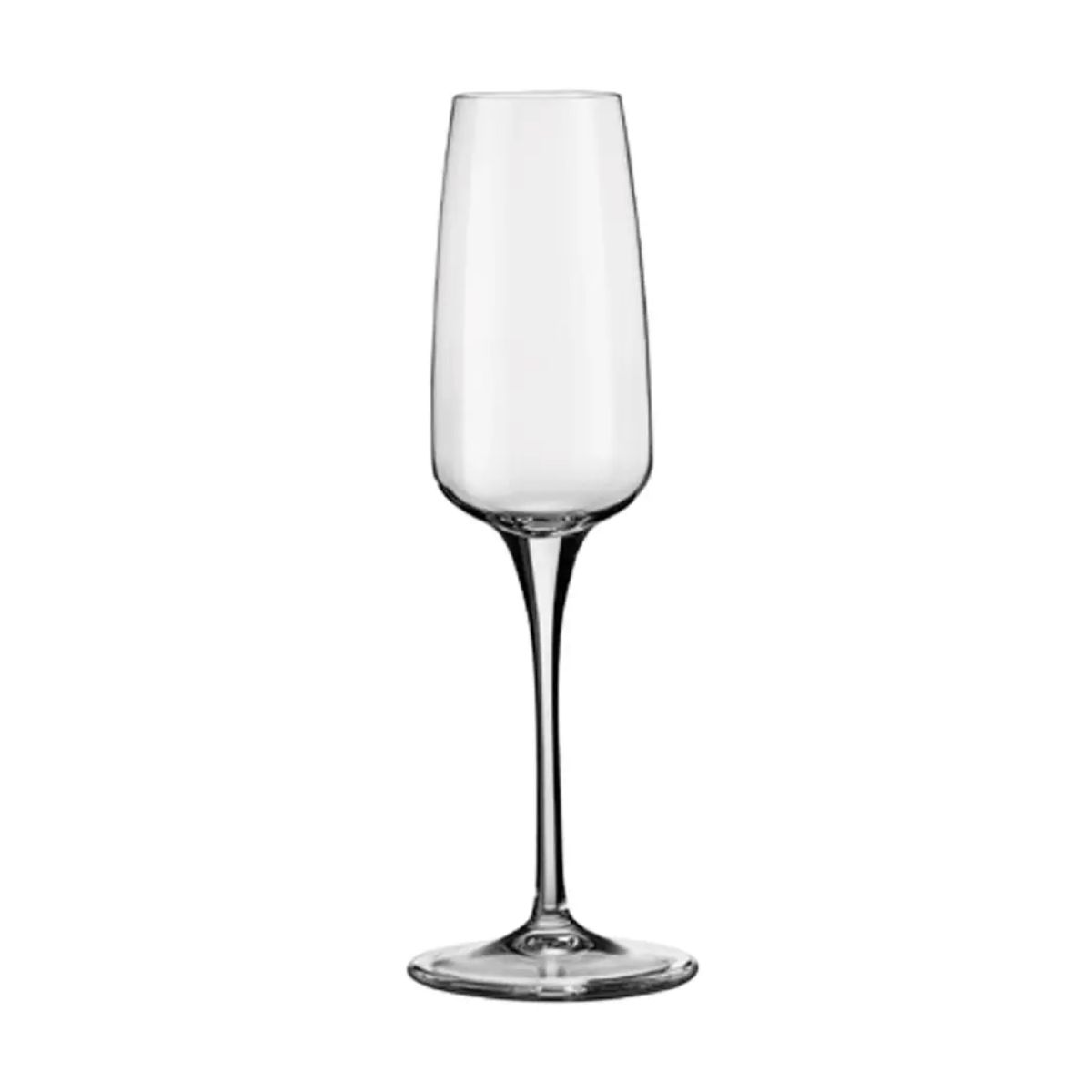 Vorderansicht der transparenten Aurum Champagnerglas 23 cl. mit schlankem Kelch und geradem Stiel.