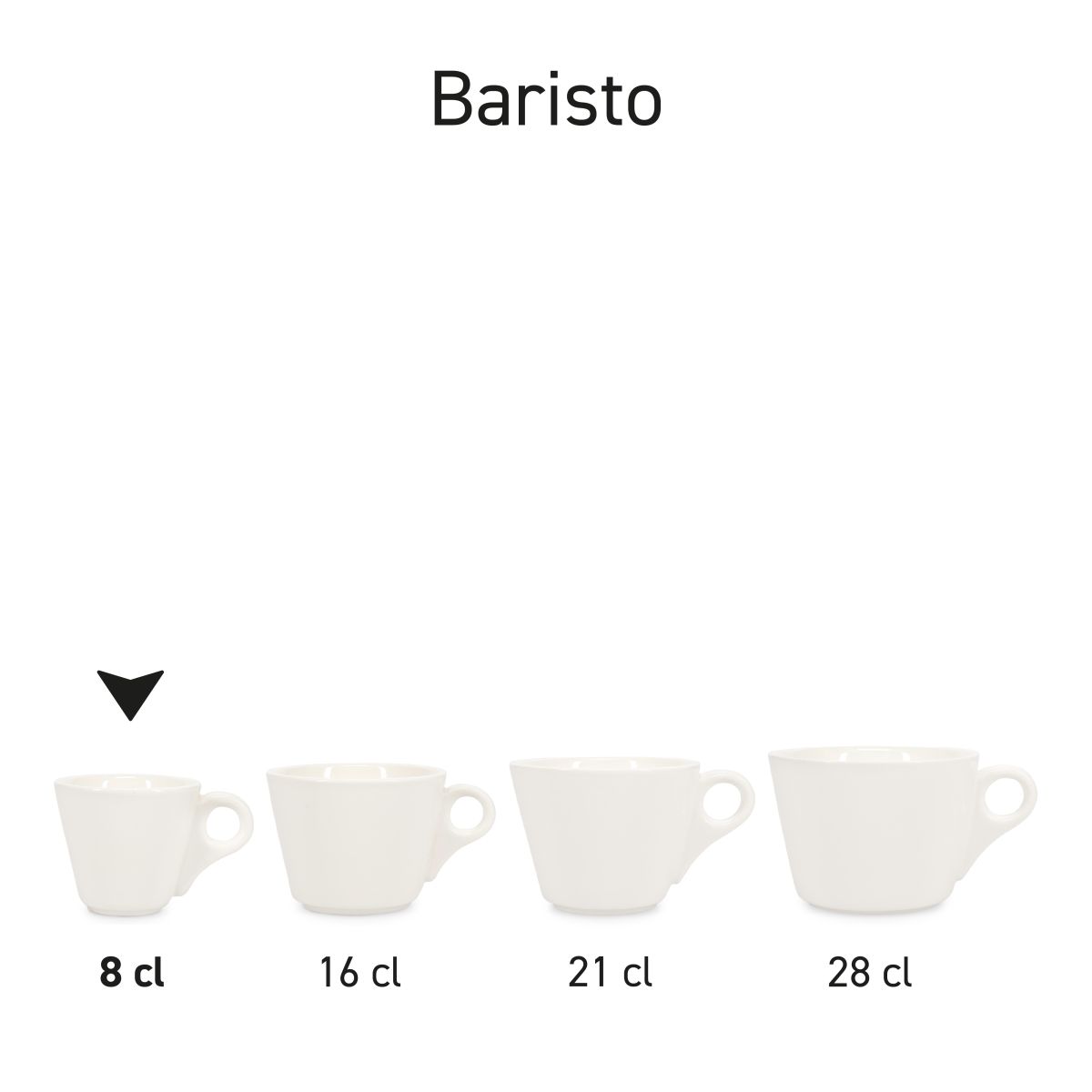 Serienübersicht der Baristo Espresso-Tassen in verschiedenen passenden Designs.