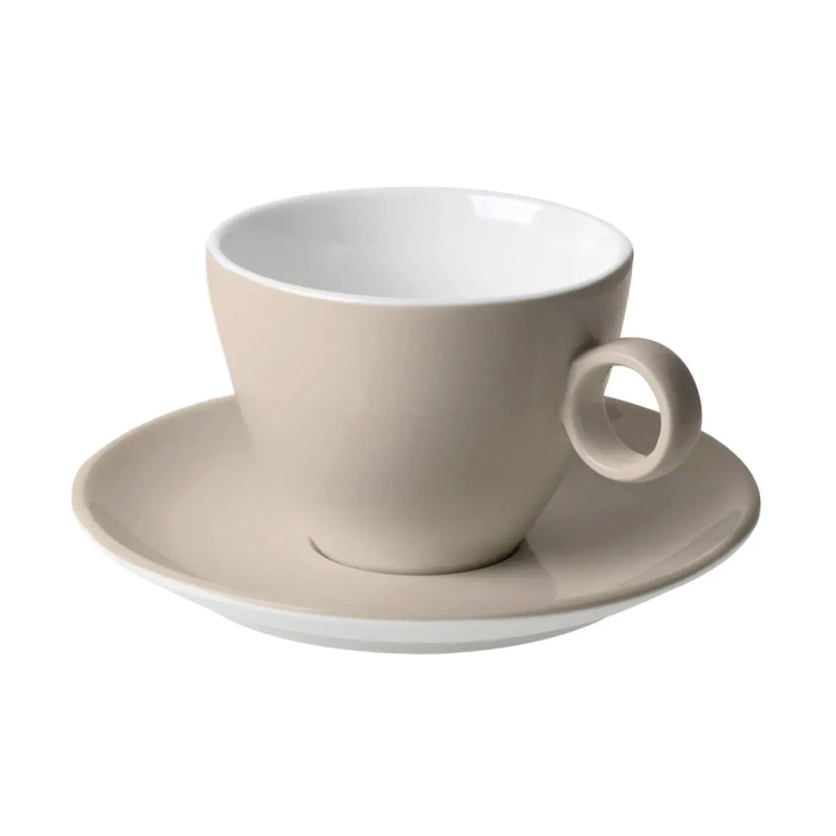 Vorderansicht von Bart Cappuccino 23 cl. Set aus braunem und weißem Porzellan, mit runder Form und stabilem Ohr. Vorderansicht von Bart Cappuccino 23 cl. Set aus braunem und weißem Porzellan, mit runder Form und stabilem Ohr.