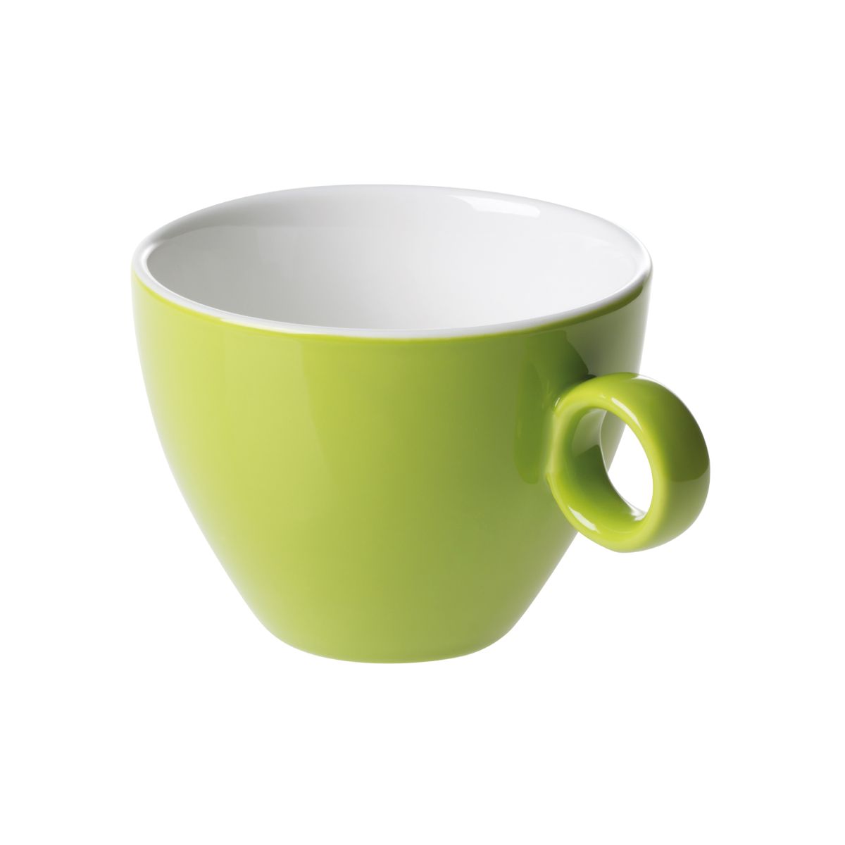 Grün-weiße Bart Cappuccinotasse 23 cl aus Porzellan, Vorderansicht mit leicht konischer Form und glatter Oberfläche.