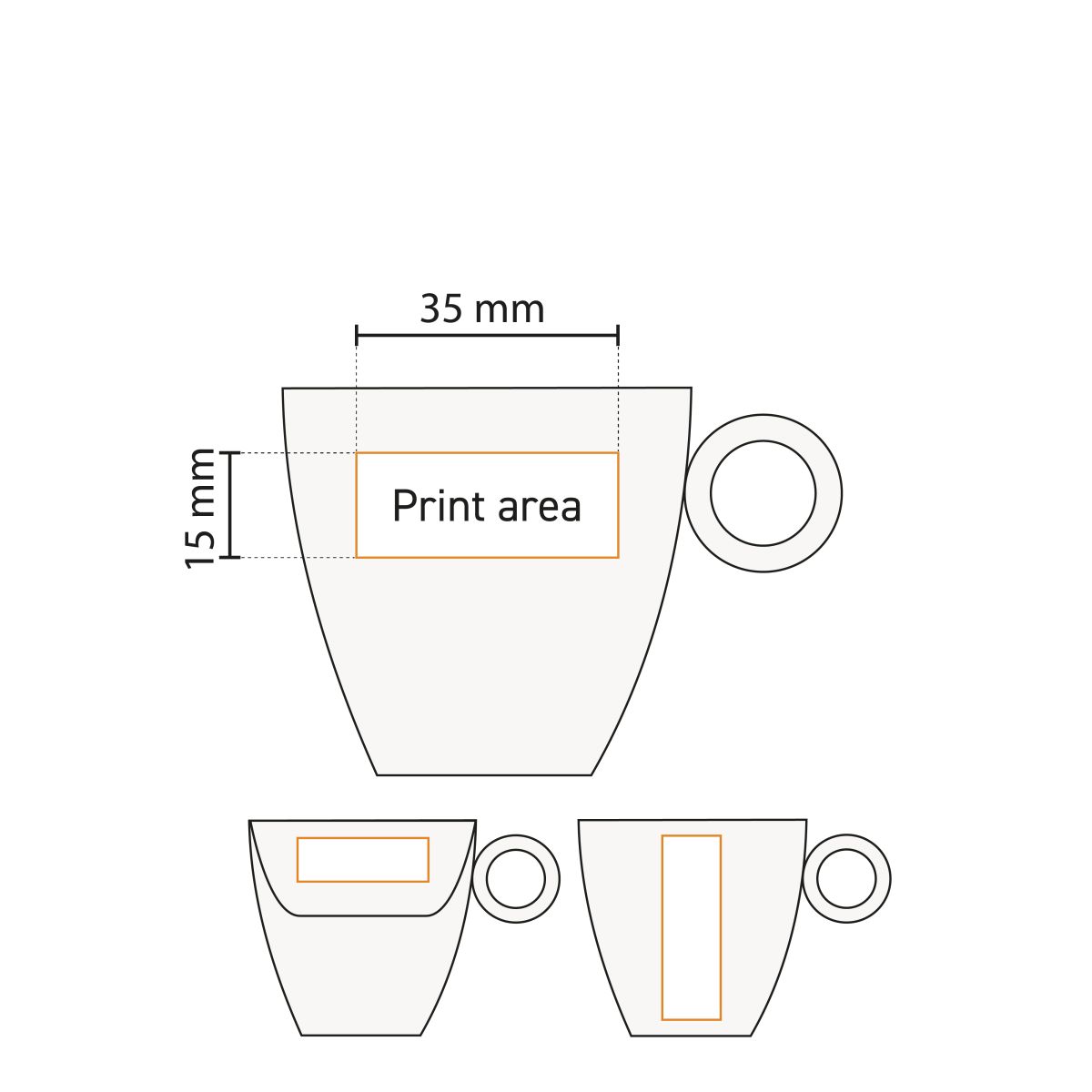 Detaillierte Arbeitszeichnung mit Druckbereich für Bart Espresso 6.5 cl SET.