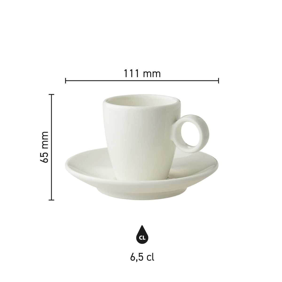 Infografik mit den Produktabmessungen von Bart Espresso 6,5 cl SET.