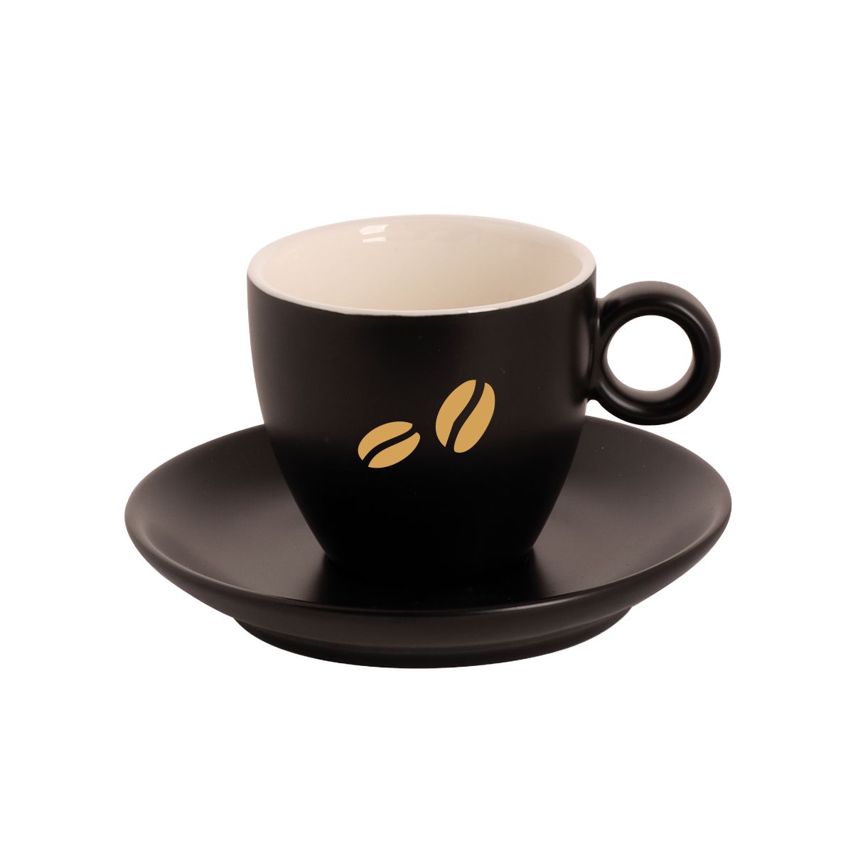 Bart Kaffee 17 cl. Set aus mattem Porzellan mit CoffeeCo-Logo in einer Farbe auf der Vorderseite.