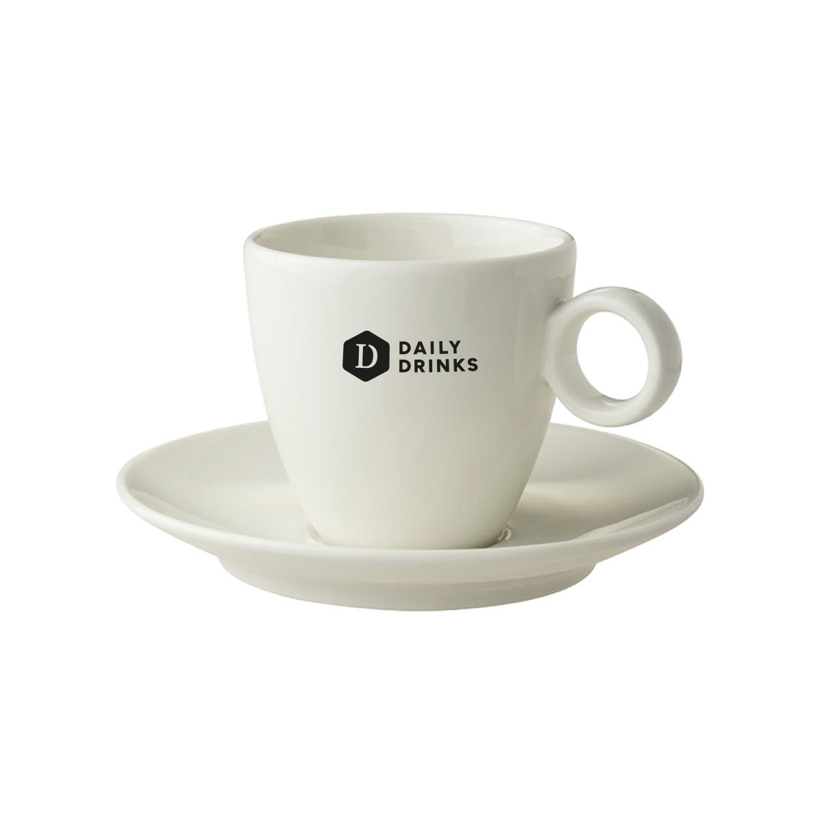 Bart Kaffee 17 cl. SET Porzellantassen mit DailyDrinks-Logo in einer Farbe auf der Vorderseite.