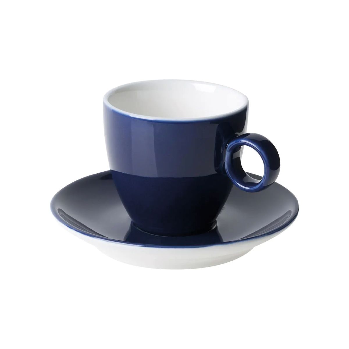 Vorderansicht von Bart Coffee 17 cl Set aus blauem und weißem Porzellan mit einfacher zylindrischer Form.