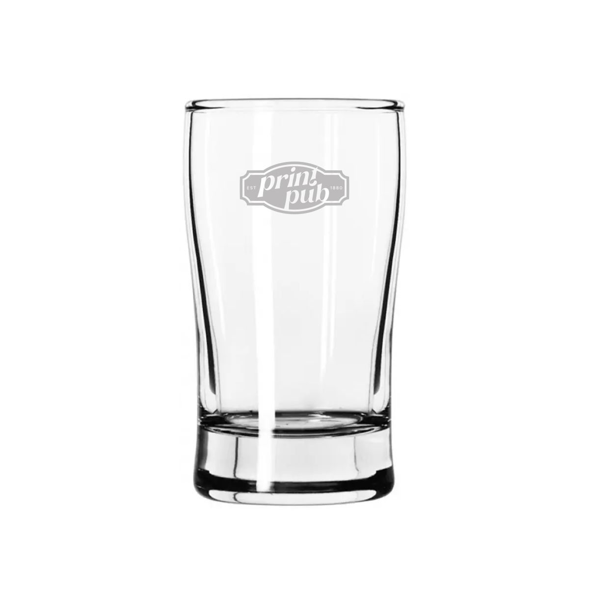 Vorderansicht des Bier Esquire 15 cl. mit eingraviertem PrintPub-Logo auf dem Glas.