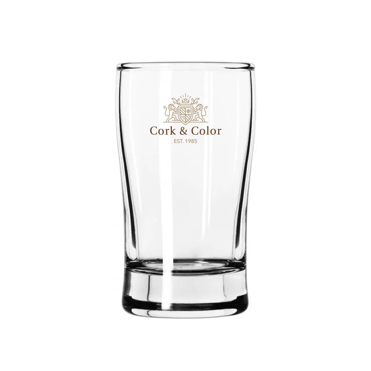 Bier Esquire 15 cl. mit mehrfarbigem CorkColor-Logo auf der Vorderseite.