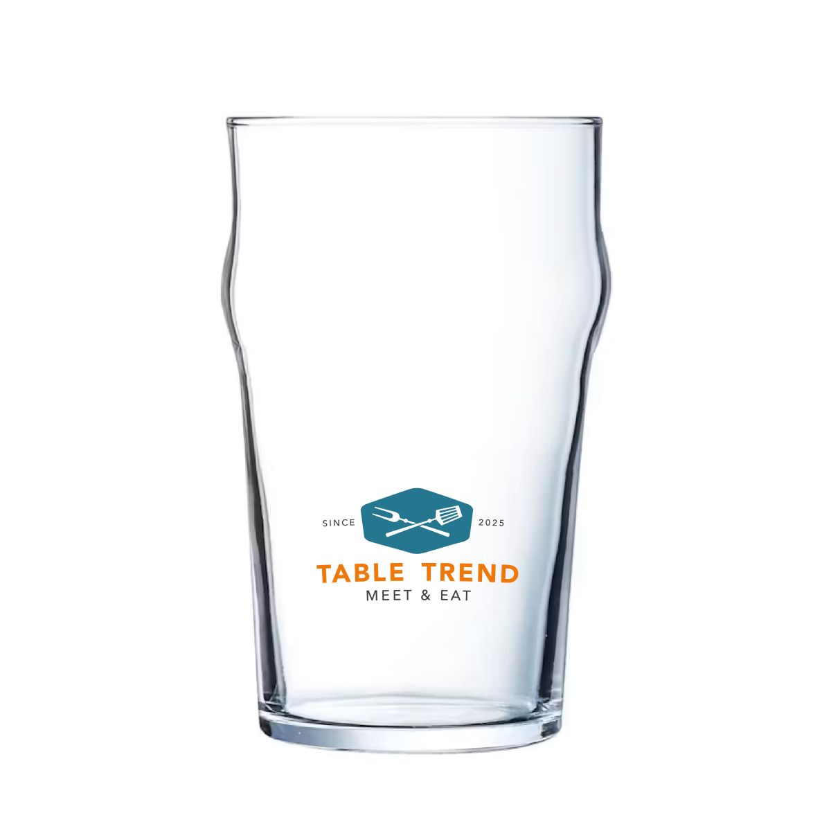 Arcoroc Nonic 28 cl Bierglas mit 2-4 mehrfarbigem Logo von TableTrend auf der Vorderseite.