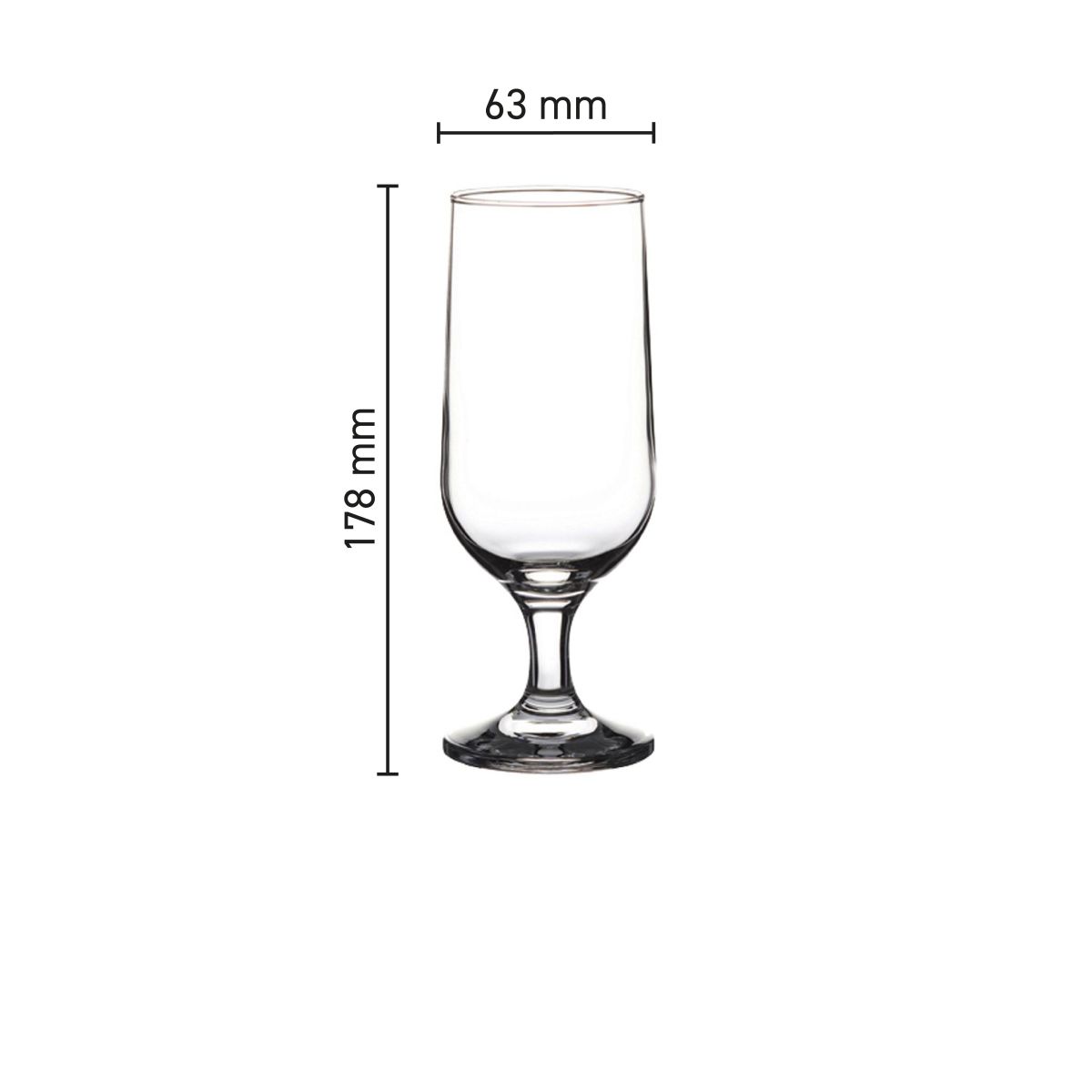 Die Infografik zeigt Höhe, Durchmesser und Fassungsvermögen des Capri-Bierglases 35 cl.