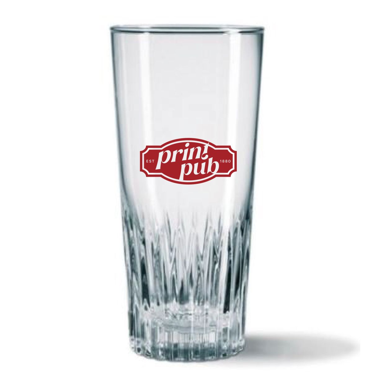 Einfarbiges PrintPub-Logo auf der Vorderseite des Bierglas Gaetan 40 cl. mittig angeordnet.