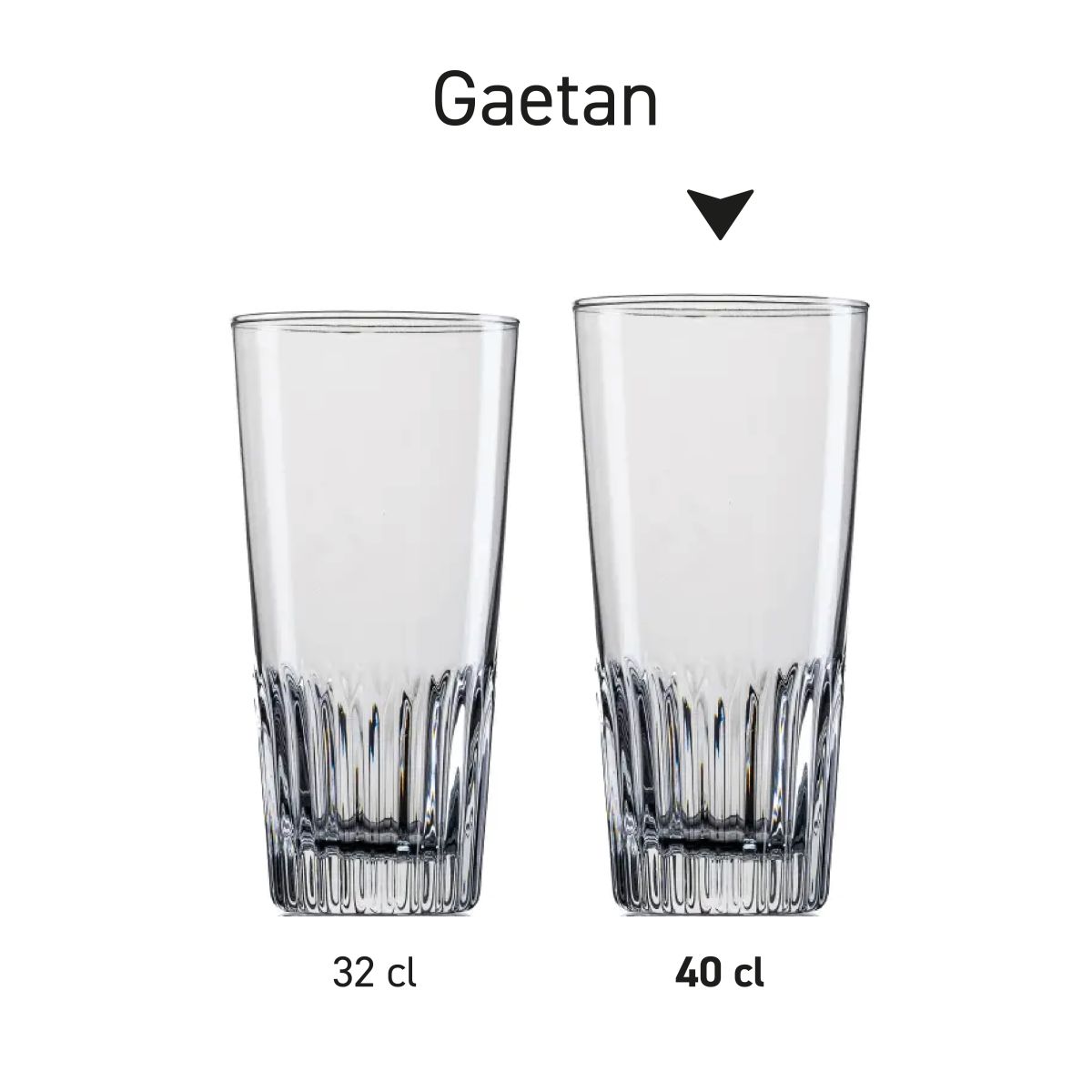 Verschiedene Gaetan-Biergläser von 32 cl und 40 cl als Serie in Reihenanordnung abgebildet.