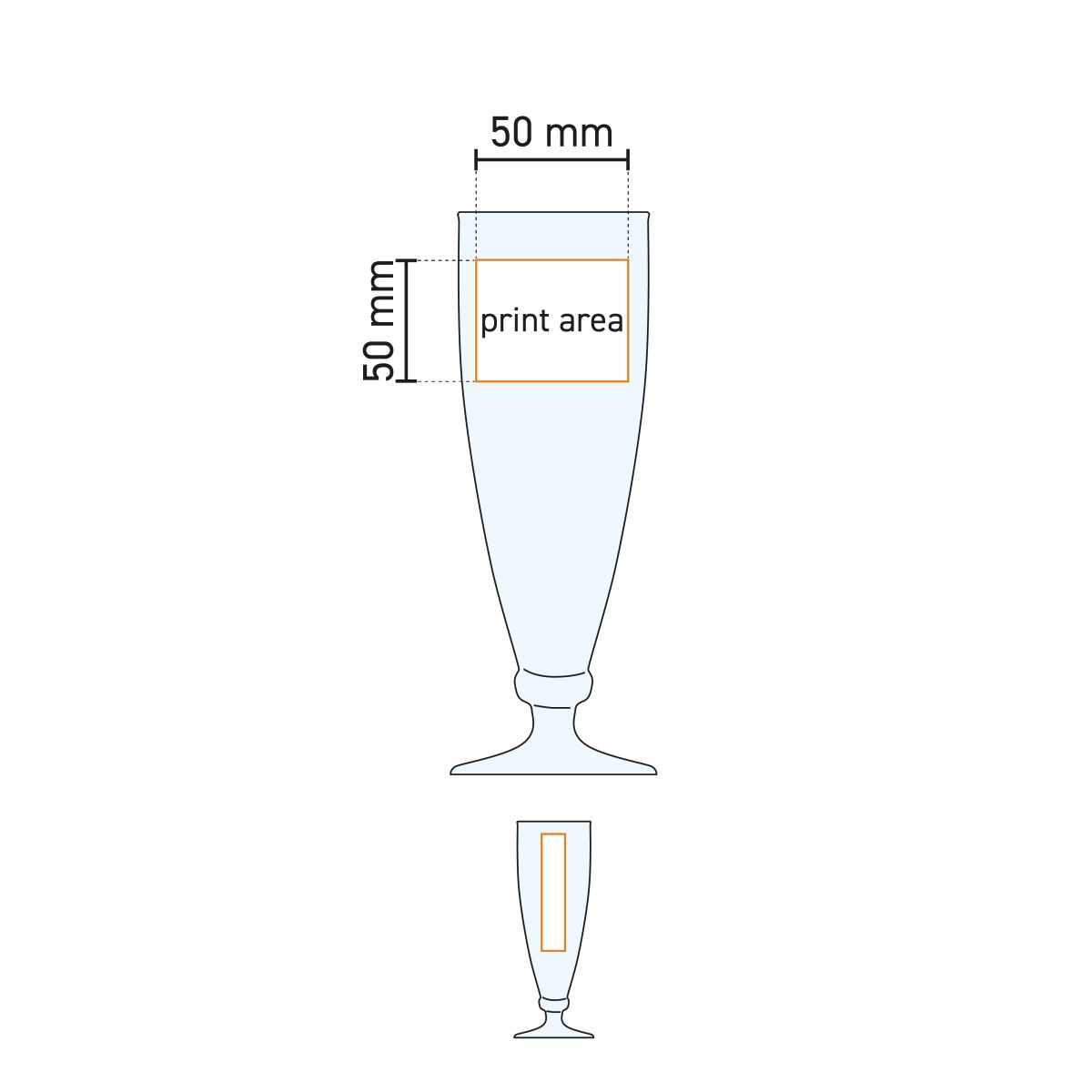 Technische Arbeitszeichnung der Druckfläche eines 27,5 cl Harmonia-Bierglases.