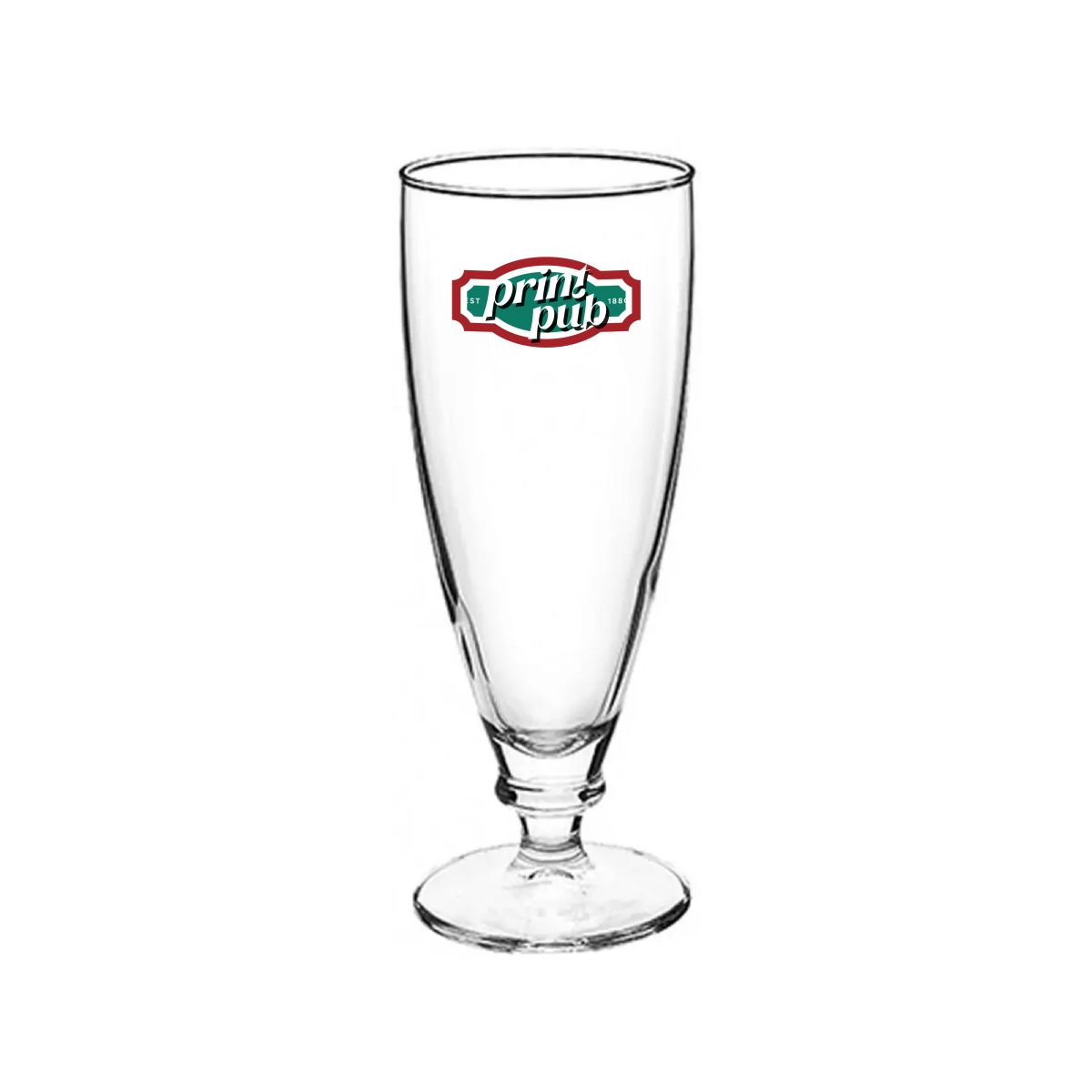 Bierglas Harmonia 27,5 cl mit buntem PrintPub-Aufdruck auf der Vorderseite.