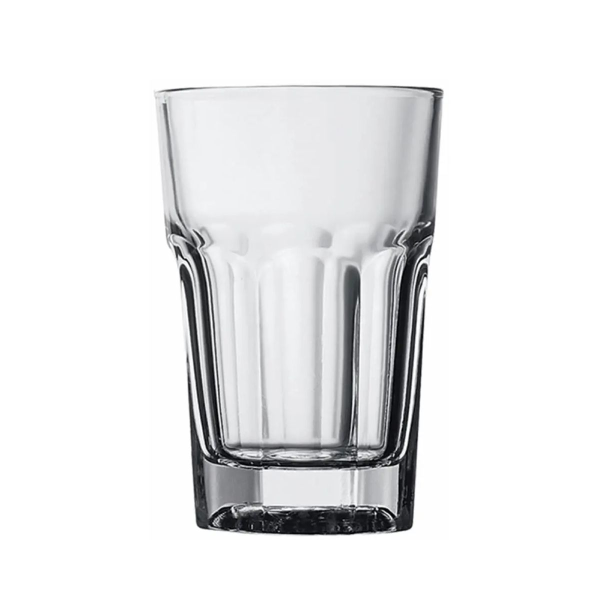 Vorderansicht des Bierglas Hoegaarden 29 cl. hergestellt aus klarem Glas mit sechseckiger Form. Vorderansicht des Bierglas Hoegaarden 29 cl. hergestellt aus klarem Glas mit sechseckiger Form.