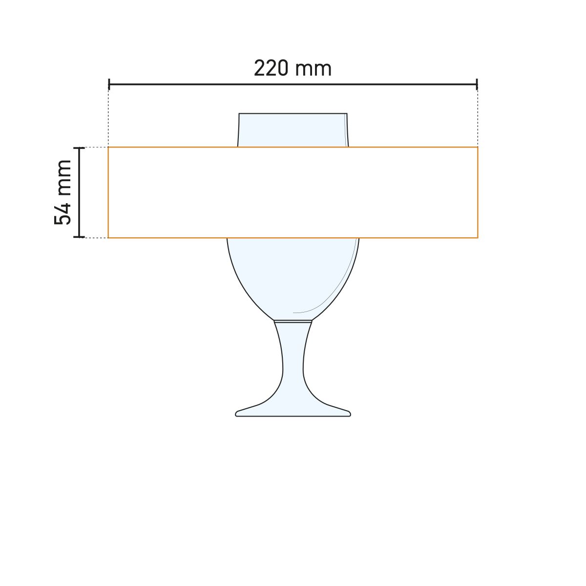 Technische Arbeitszeichnung der Druckfläche auf dem Munich 38-cl-Bierglas.
