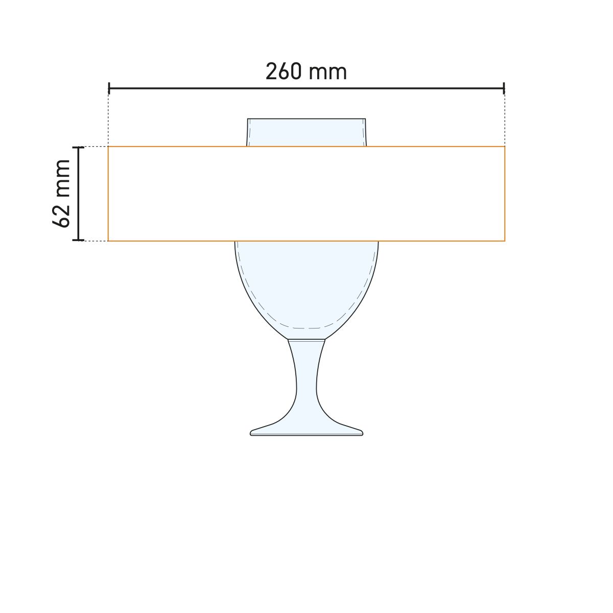 Technische Arbeitszeichnung mit Angabe zur Personalisierung auf Munich 63 cl. Glas.