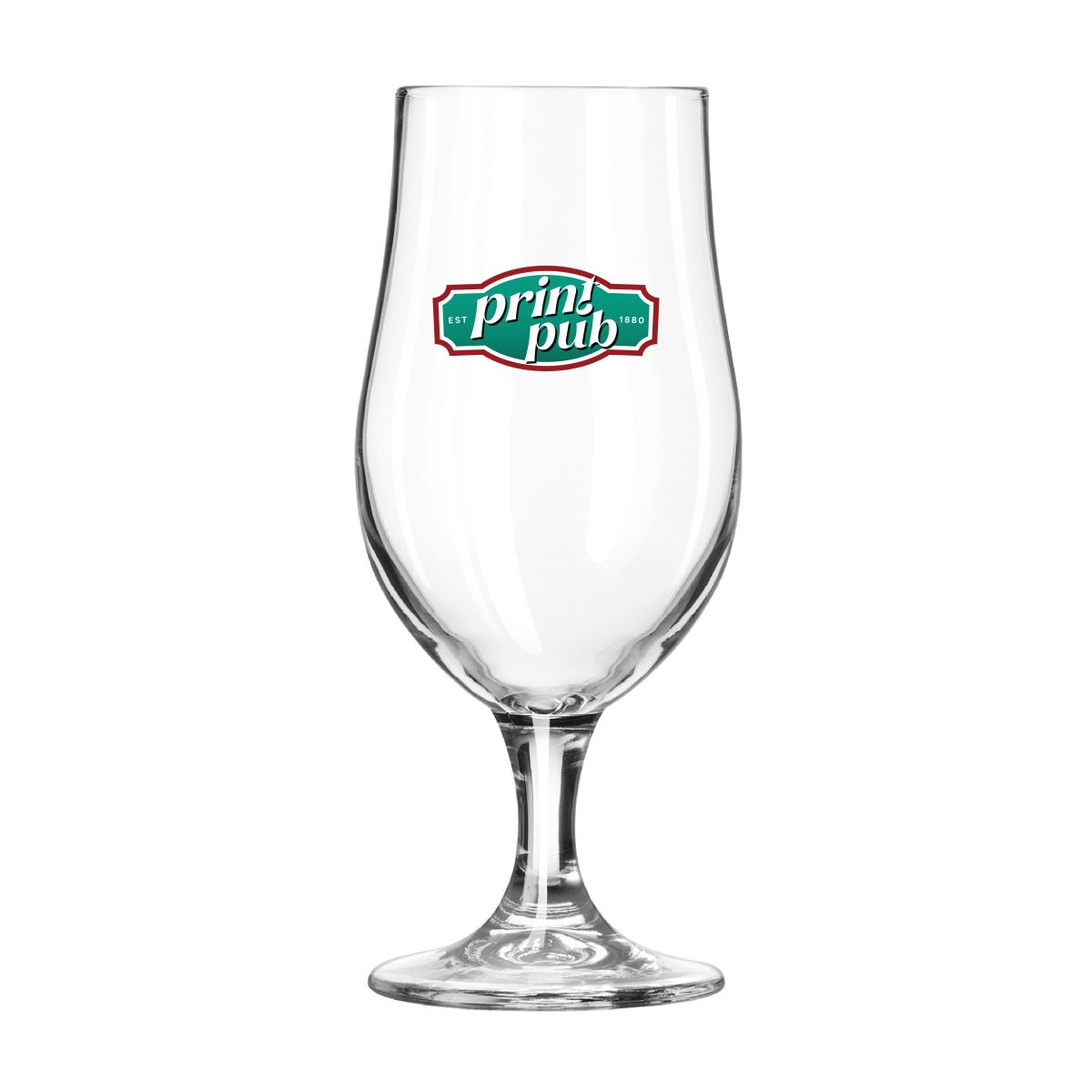 Munich 63 cl. Bierglas mit farbenfrohem PrintPub-Logo, das auf der Vorderseite vollfarbig sichtbar ist.