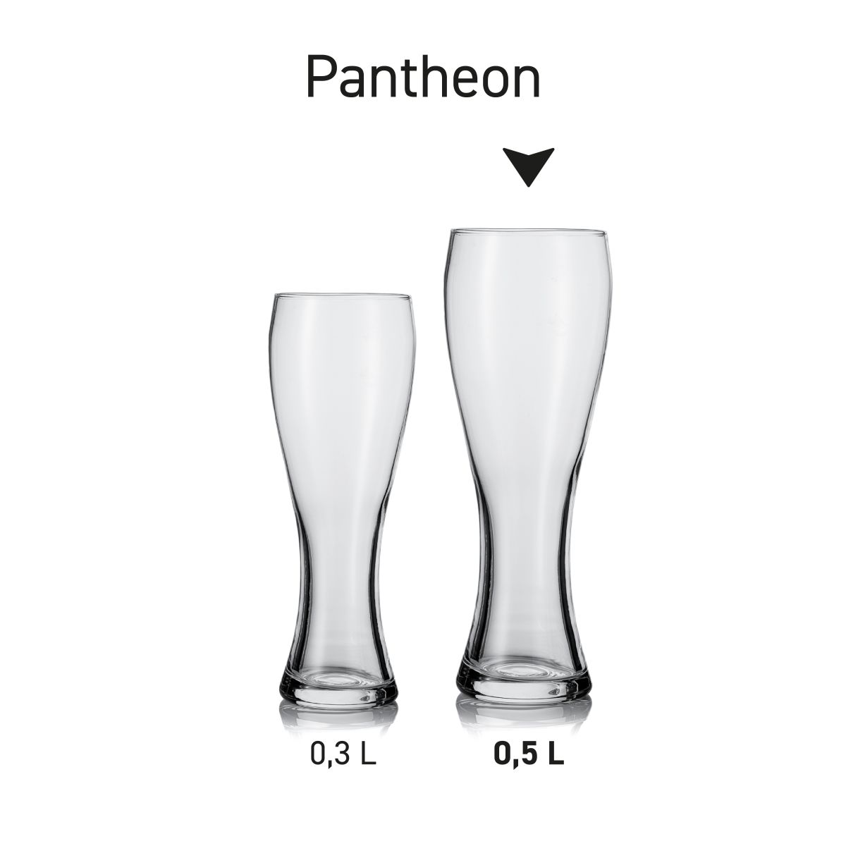 Serienbild von mehreren Pantheon 50 cl. TAPMAAT-Gläsern in identischem Design nebeneinander gestellt.