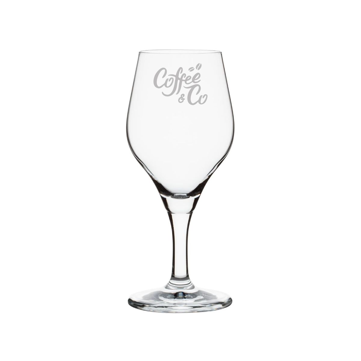 Gravur des CoffeeCo-Logos auf der Vorderseite des Bierglas Ronceva 25 cl. Degustationsglas
