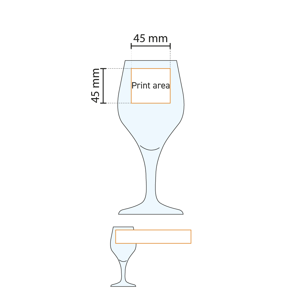 Technische Arbeitszeichnung mit Druckfläche für den Druck auf Bierglas Ronceva 40 cl.