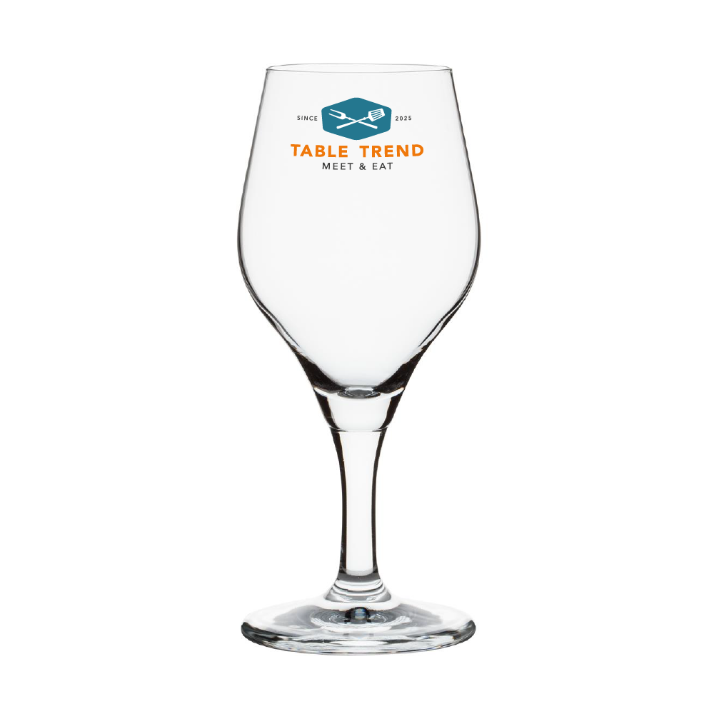 Vorderansicht des Glases Ronceva 40 cl. mit farbig gedrucktem TableTrend-Logo.