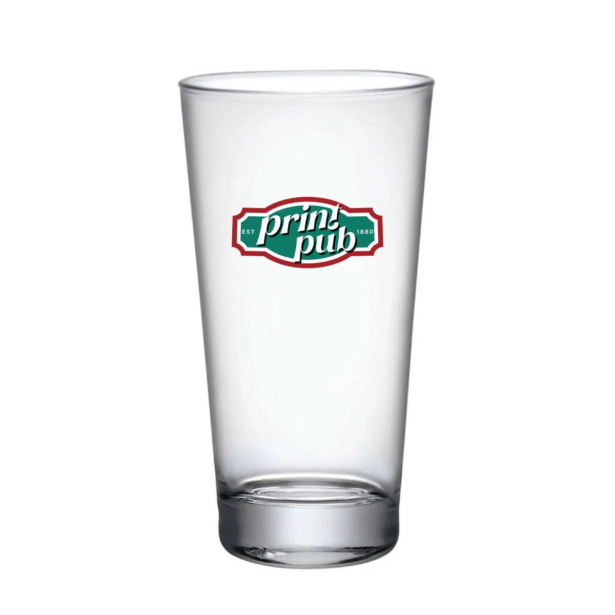 Sestriere Bierglas 39 cl. mit mehrfarbigem PrintPub Logo auf der Vorderseite.