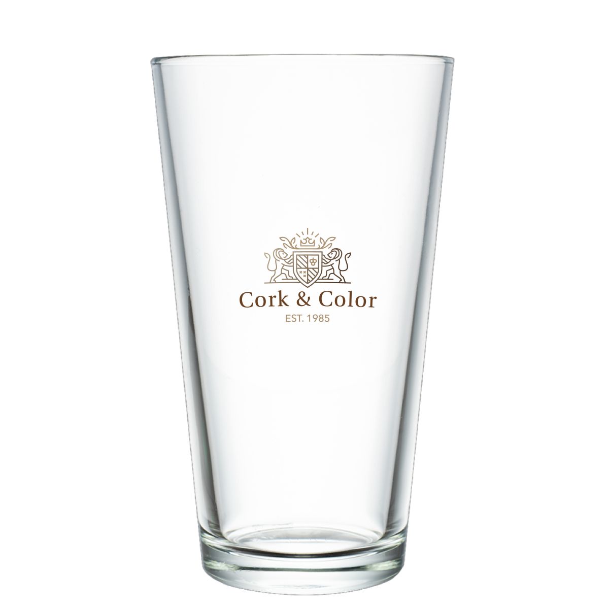 Vollfarbiger Aufdruck des CorkColor-Logos auf Bierglas Vase 47 cl. Vorderansicht.