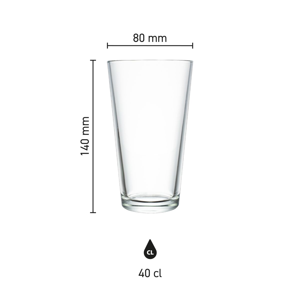 Infografik mit den Produktabmessungen der Bierglas Vase 47 cl. mit Höhe und Durchmesser.