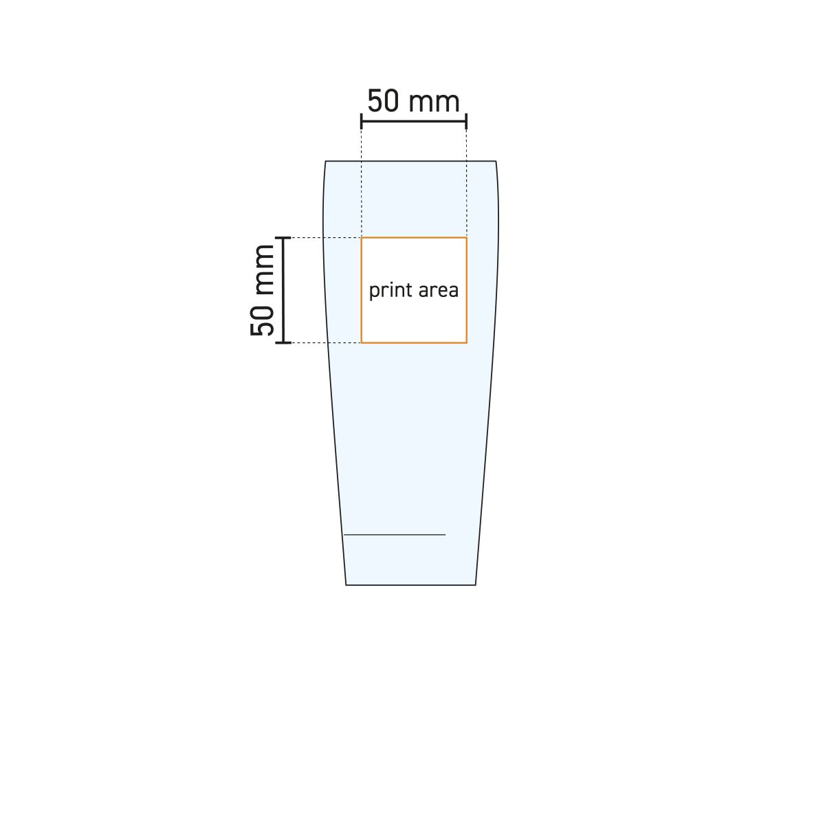 Technische Arbeitszeichnung der Druckfläche auf dem Bierglas Willy 40 cl. zum Bedrucken.
