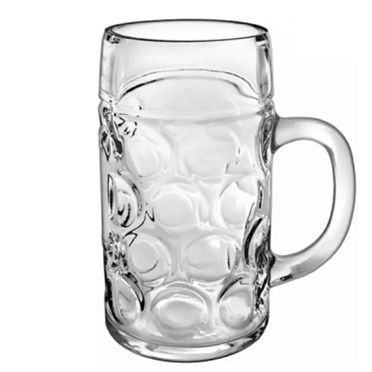 Vorderansicht des Bierkrug Don 100 cl. aus klarem Schankglas mit großem Henkel und gerader Form. Vorderansicht des Bierkrug Don 100 cl. aus klarem Schankglas mit großem Henkel und gerader Form.