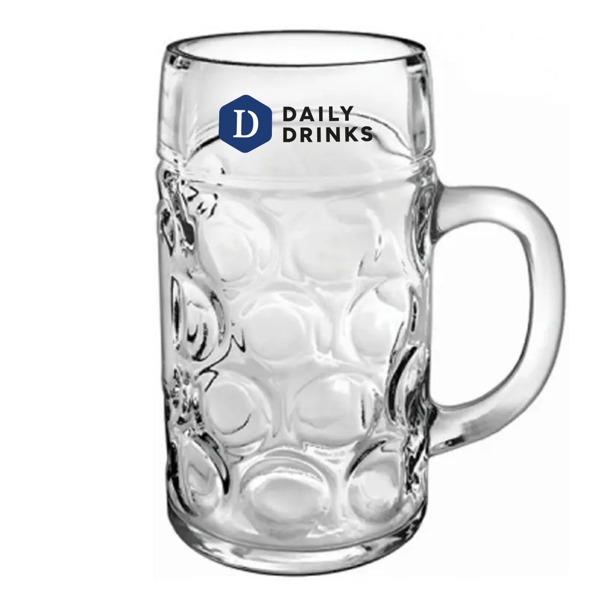 Mehrfarbiges DailyDrinks-Logo auf der Vorderseite des Glases Don tap size 100 cl.