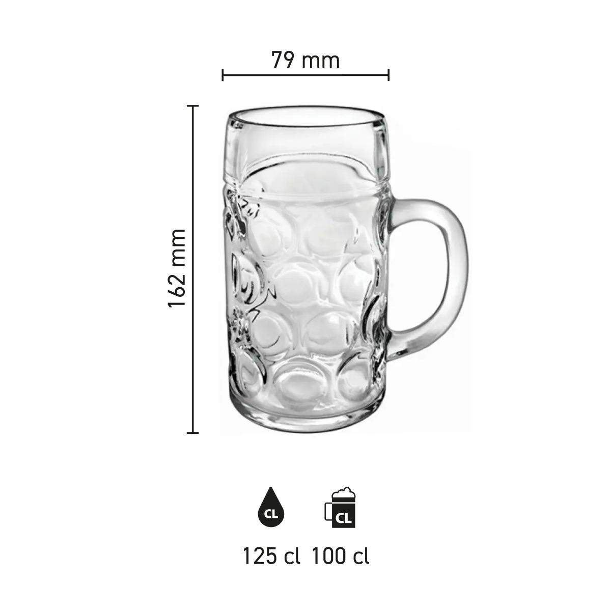 Technische Infografik des Bierkruges Don 100 cl. mit Angaben zu Größe und Inhalt.