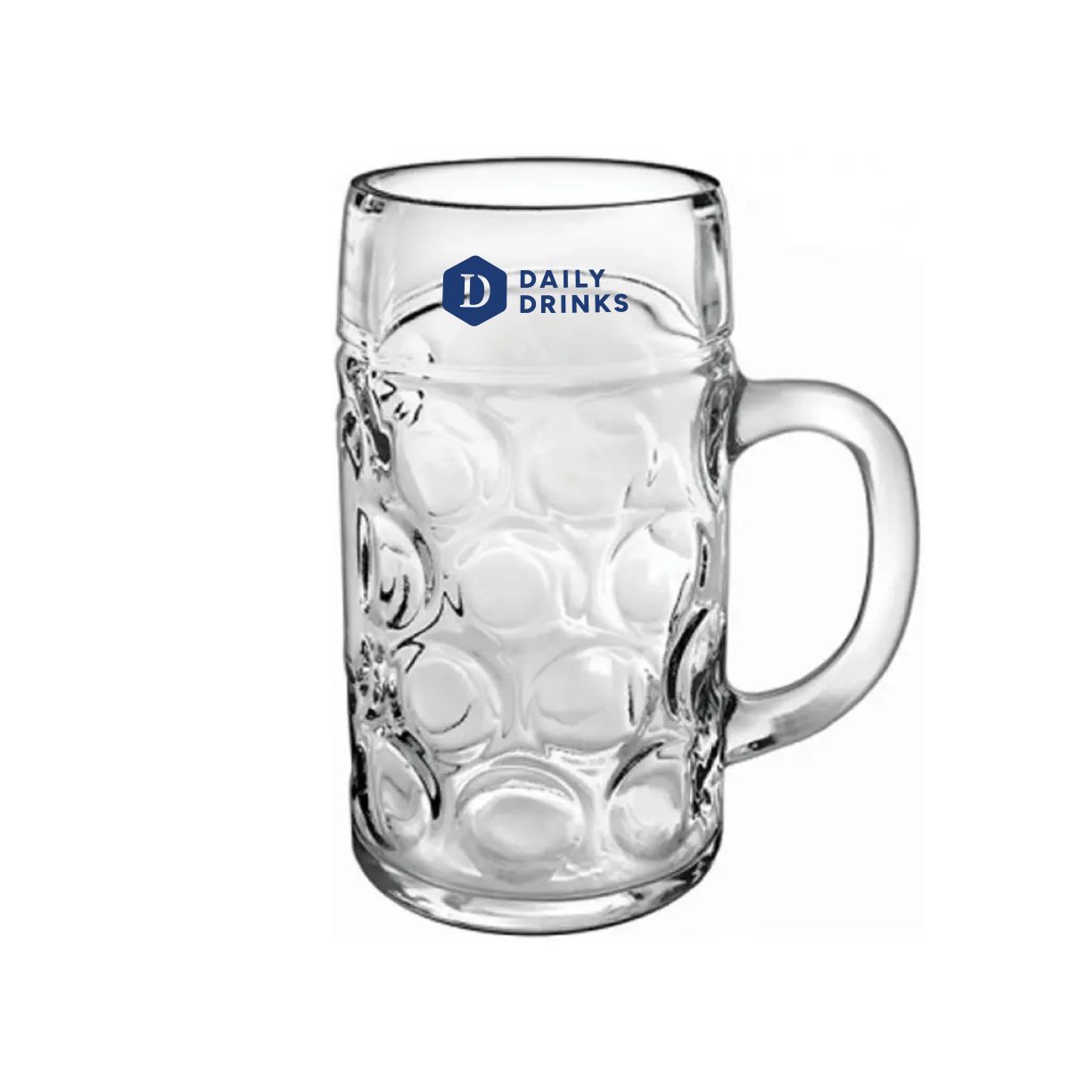 Bierkrug Don 50 cl, bedruckt mit blauem DailyDrinks-Logo in einer Farbe auf der Vorderseite.