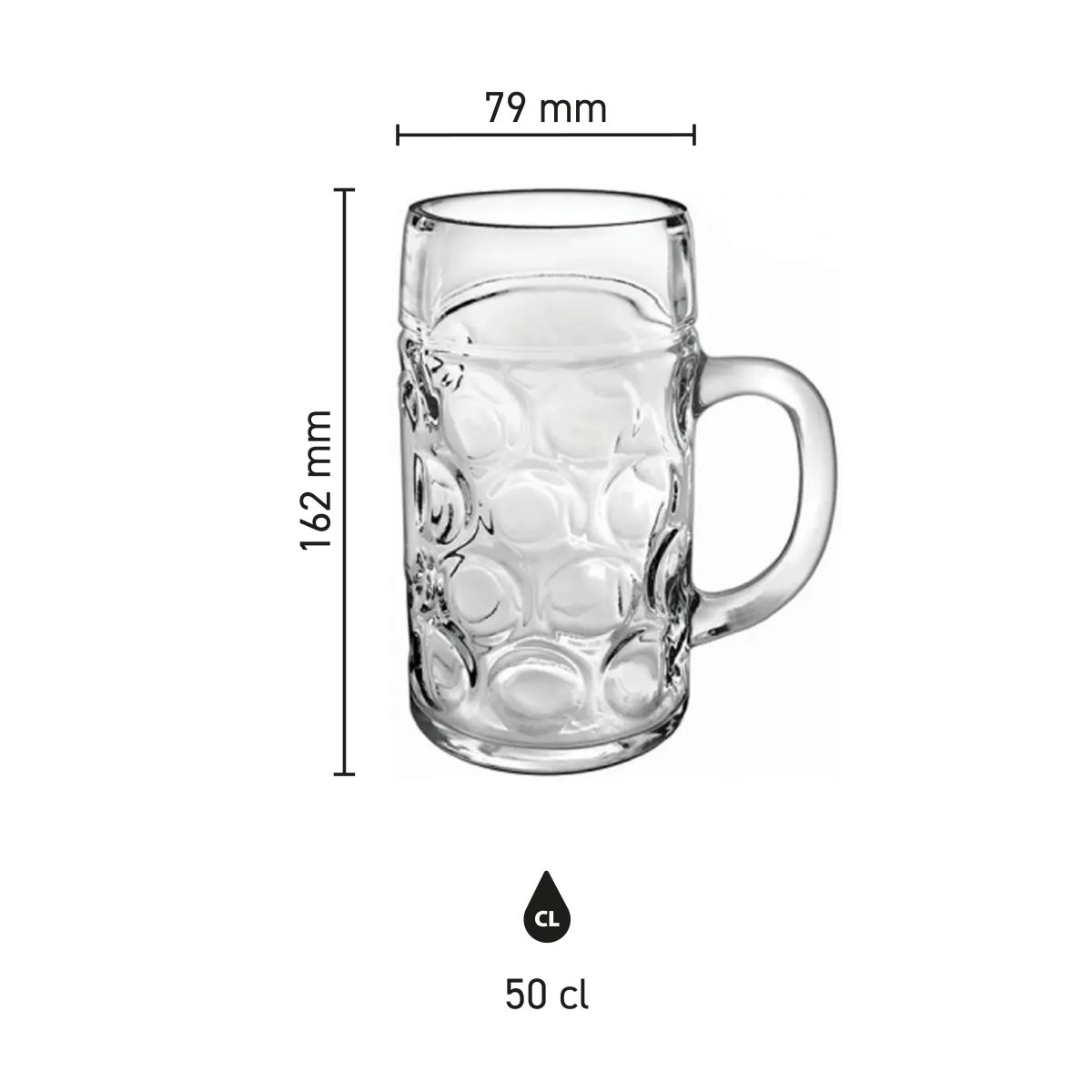 Infografik zum Bierkrug Don 50 cl. mit Höhe und Inhalt.