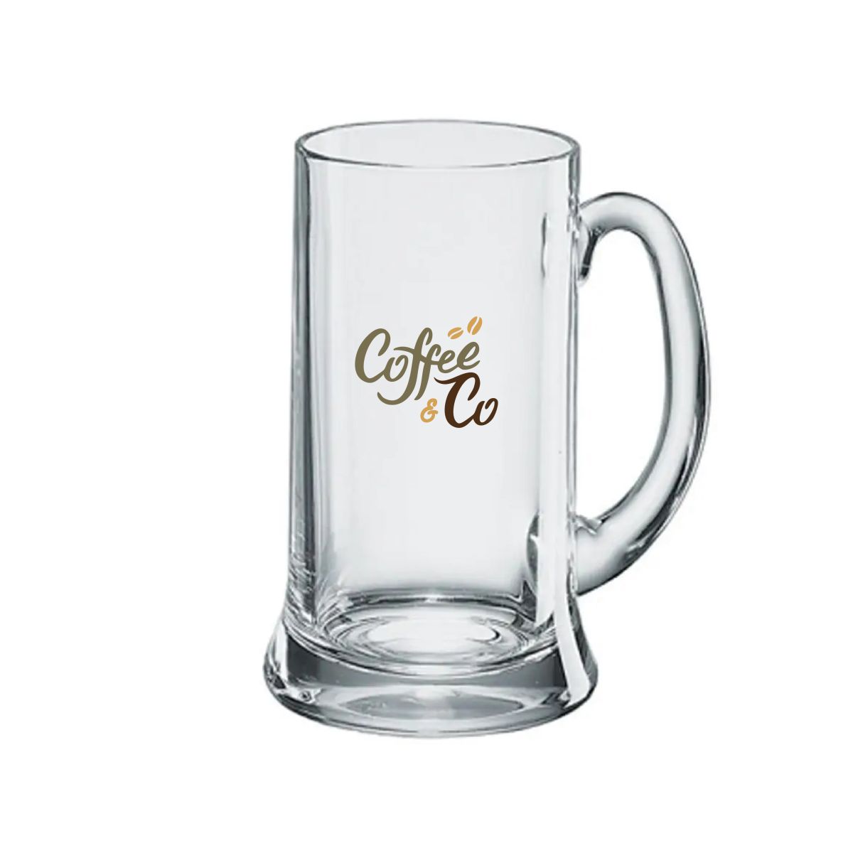 Icon Hahn Größe Glas 50 cl. mit mehrfarbigen CoffeeCo Logo auf der Vorderseite gedruckt.