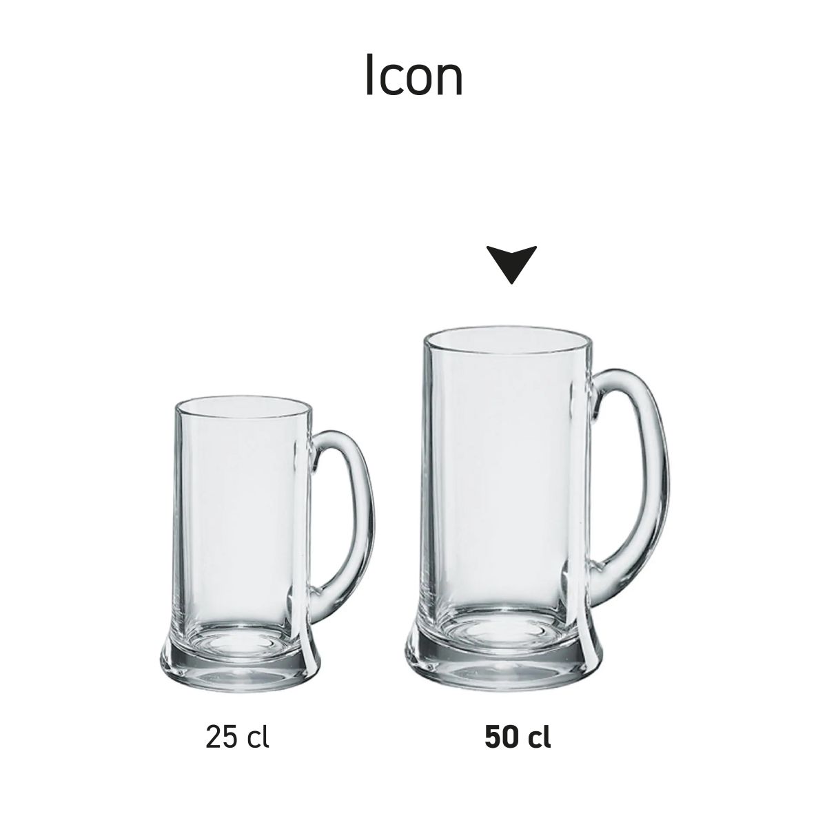 Zwei Bierkrüge 25 und 50 cl aus der Serie Icon nebeneinander als Serie.