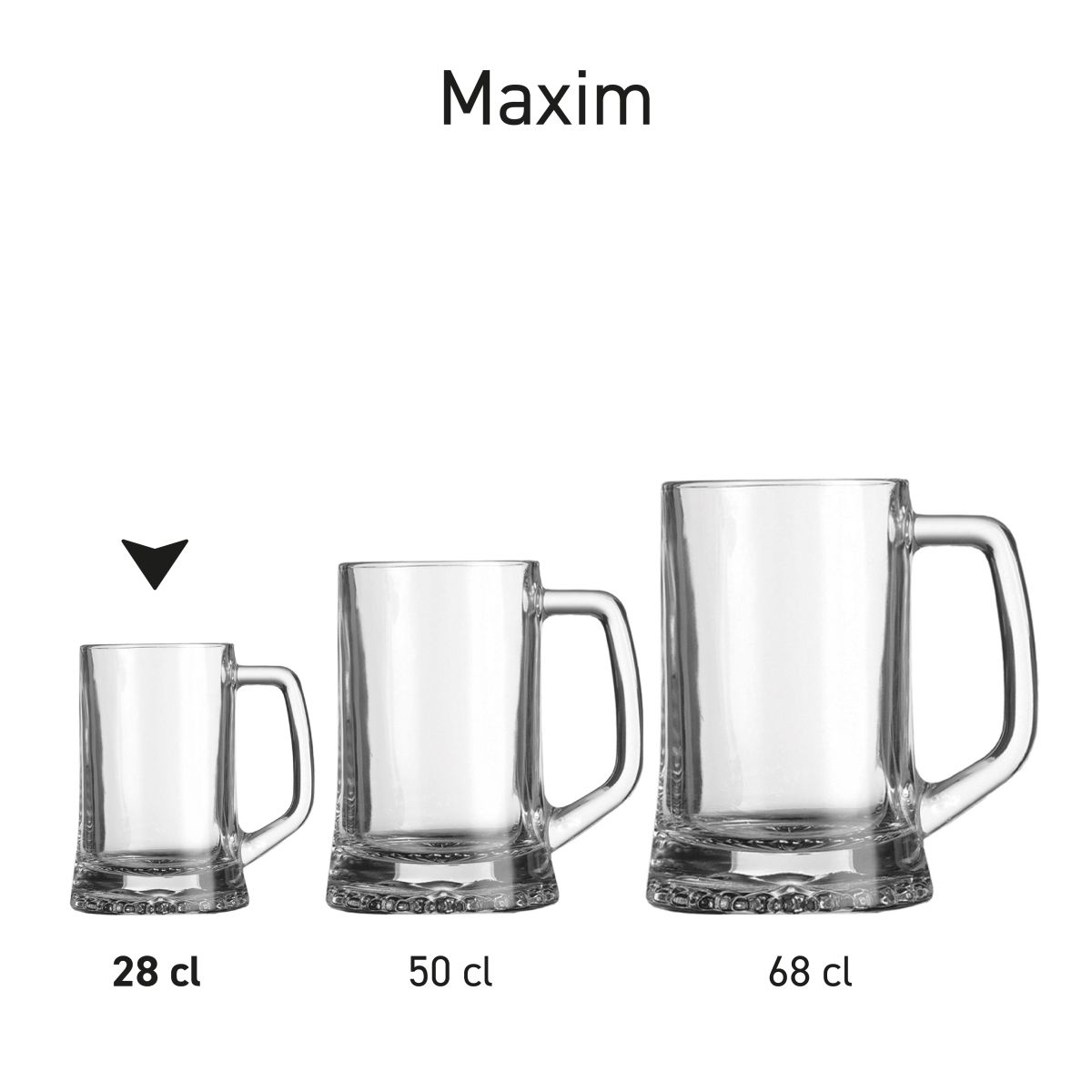 Drei Größen der Serie Maxim, die zusammen in einem Bild gezeigt werden, von der kleinen bis zur großen Größe.