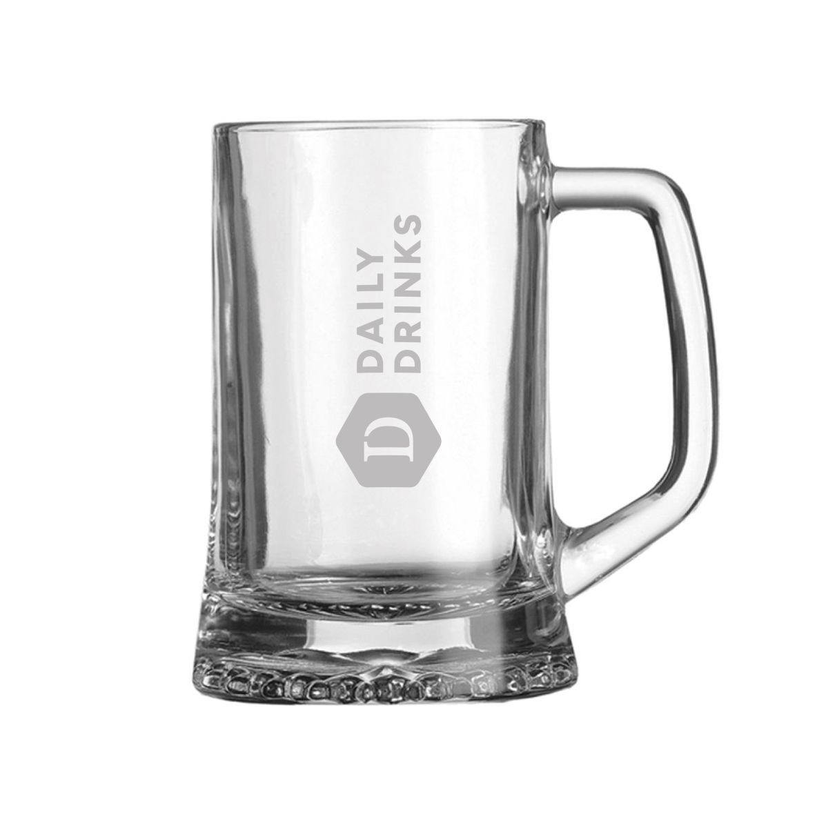 Klarglas-Bierkrug Maxim 68 cl mit eingraviertem DailyDrinks-Logo auf der Vorderseite.