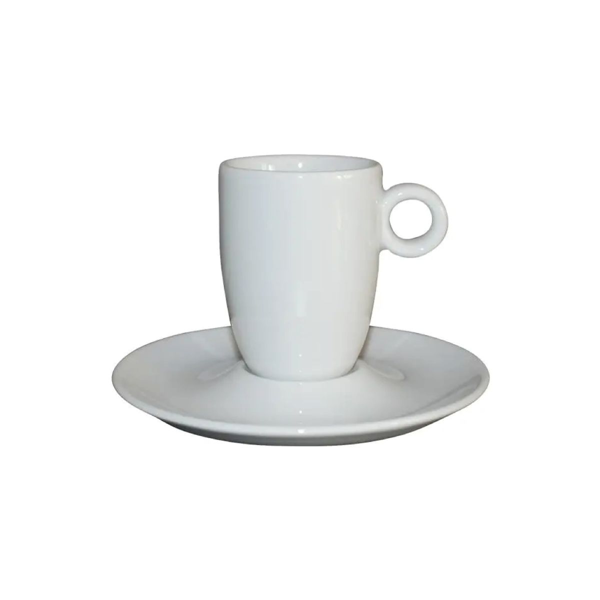 Frontale Darstellung des Bola espresso Weiß 9 cl. set Porzellanservice in hohem weißen Design. Frontale Darstellung des Bola espresso Weiß 9 cl. set Porzellanservice in hohem weißen Design.