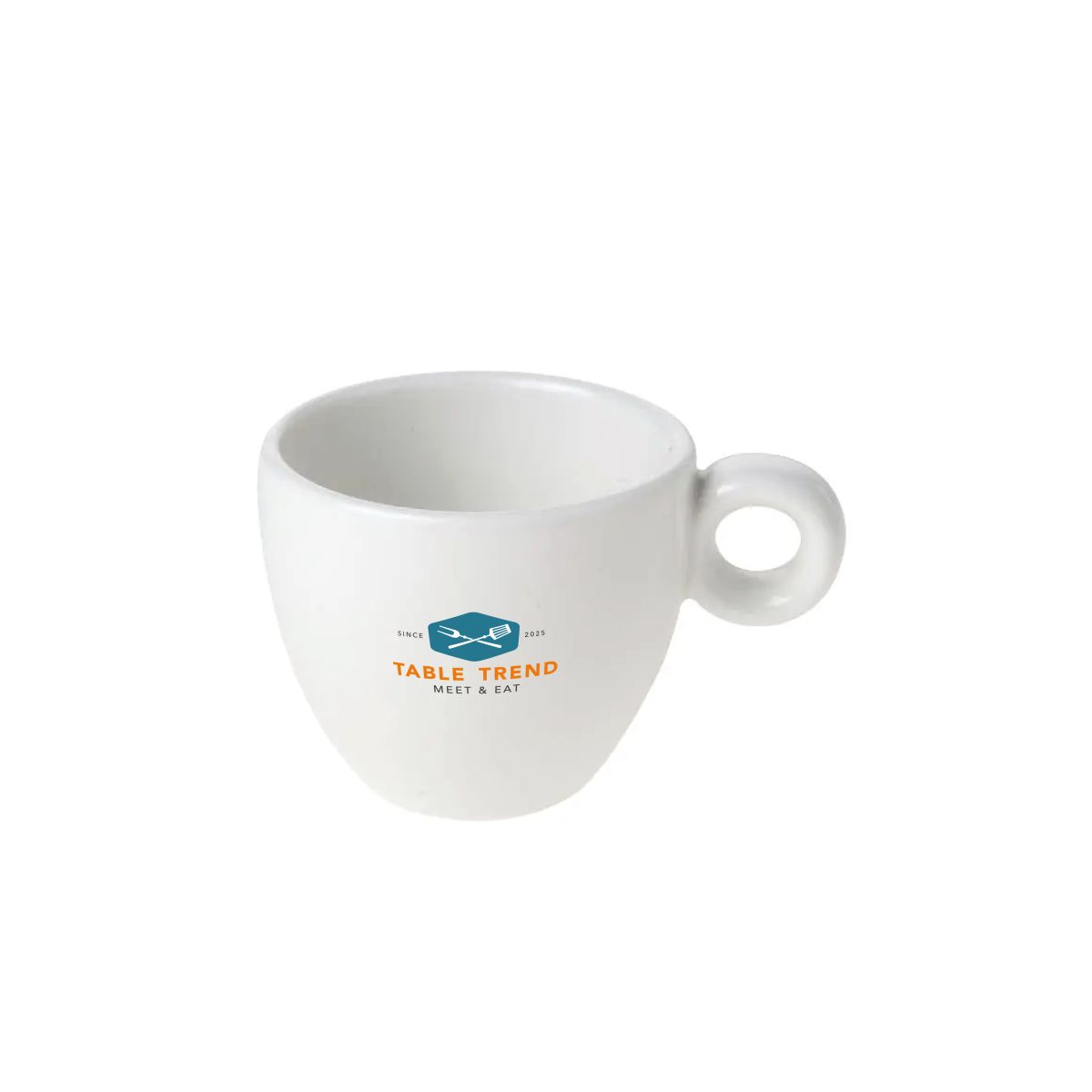 Bola Espressotasse 8 cl. aus Porzellan mit mehrfarbigem Tabletrend-Logo auf der Vorderseite.