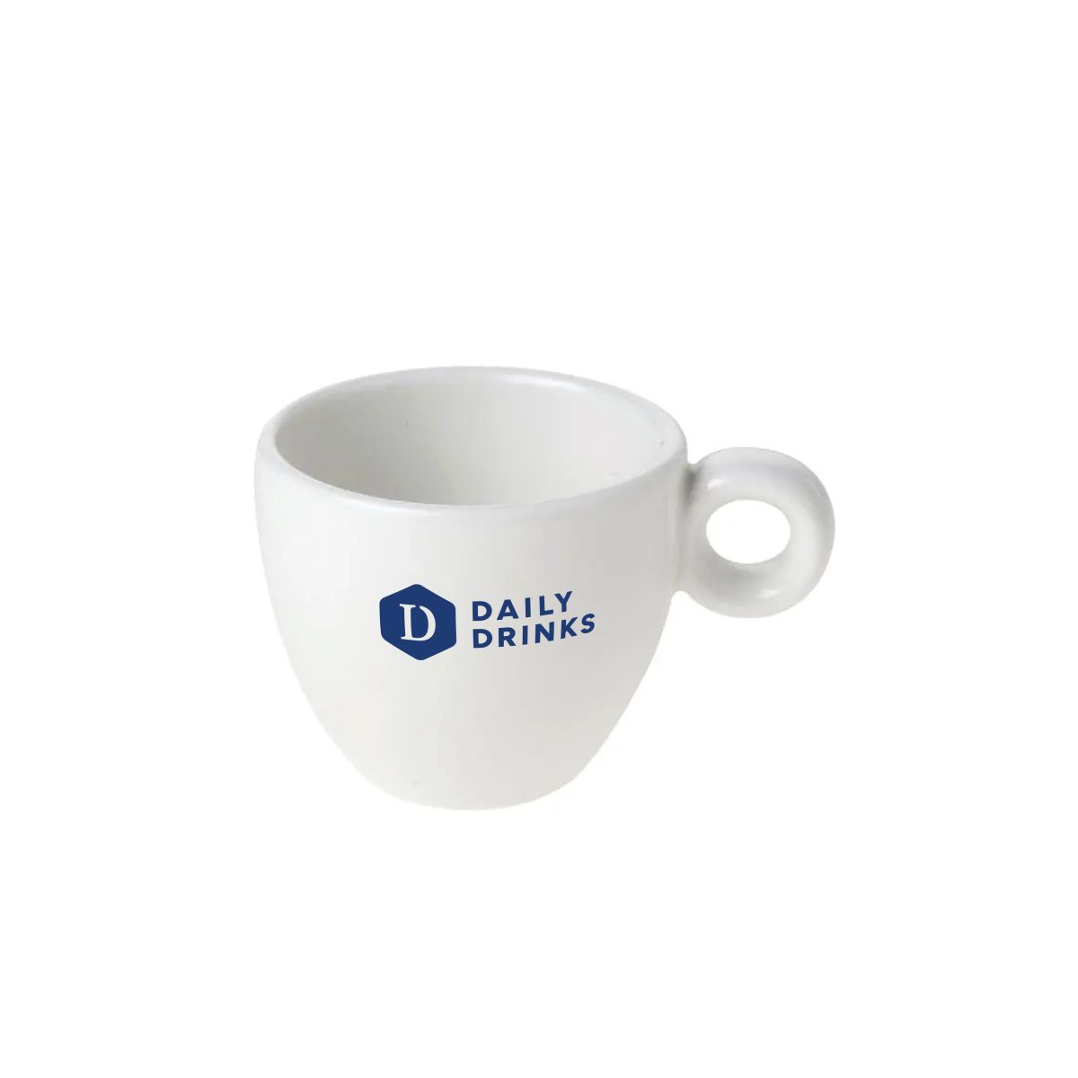 Bola Espressotasse 8 cl mit blauem Daily Drinks-Logo in einer Farbe auf der Vorderseite.