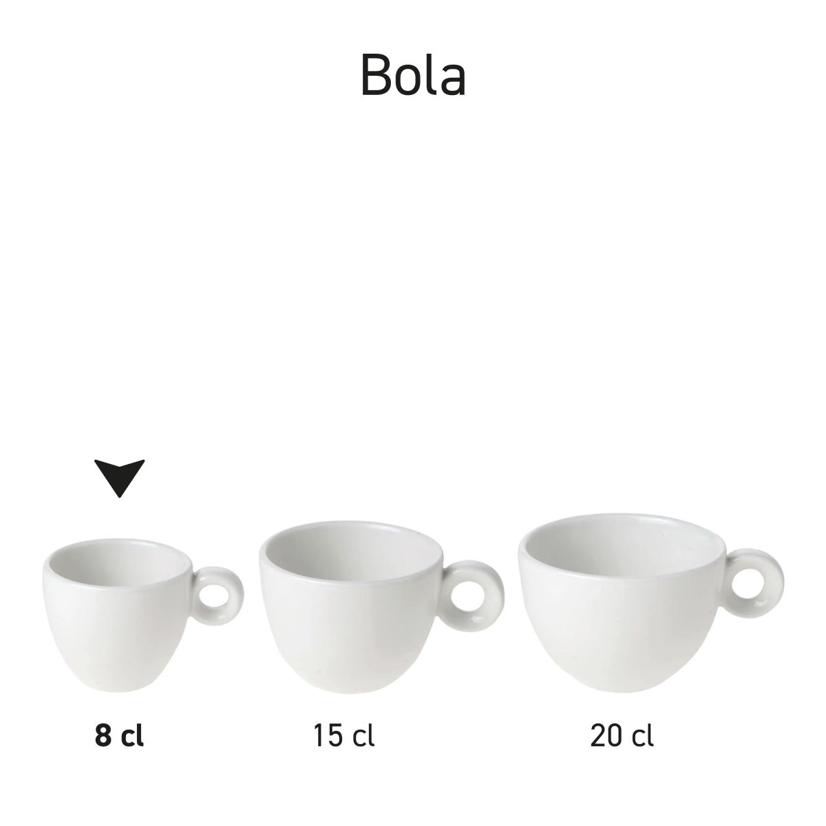 Übersichtsbild der Bola Espressotassen aus Porzellan, die als Produktserie in verschiedenen Winkeln gezeigt werden.