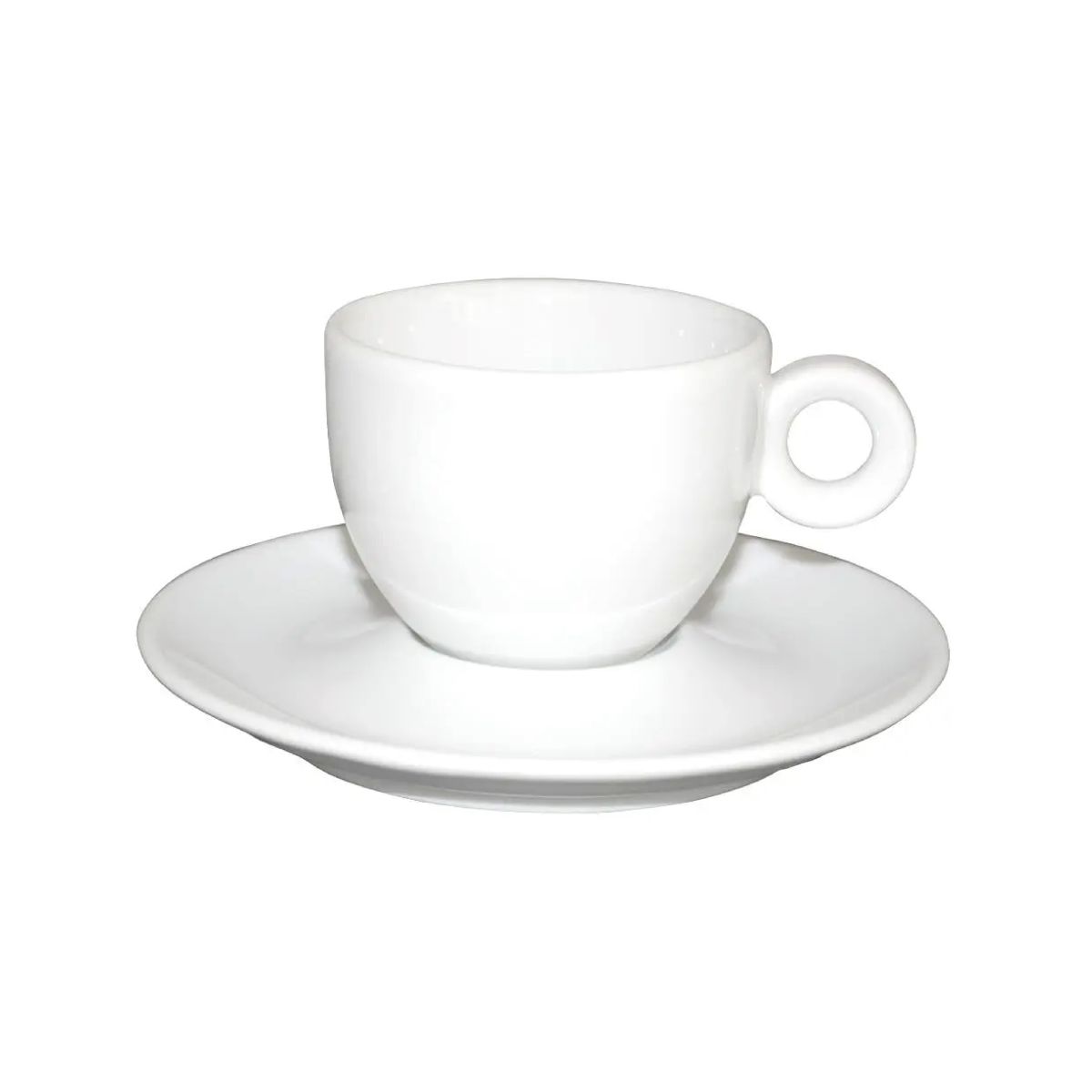 Vorderansicht von Bola Kaffee weiß 15 cl. Set, mit konvexer Form und glatter Oberfläche. Vorderansicht von Bola Kaffee weiß 15 cl. Set, mit konvexer Form und glatter Oberfläche.