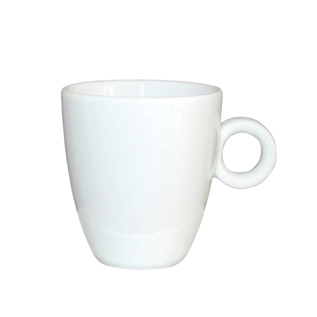 Hohes Modell Bola Kaffeetasse von 19 cl. in weißem Porzellan, in Vorderansicht mit glatter Oberfläche und gerader Form. Hohes Modell Bola Kaffeetasse von 19 cl. in weißem Porzellan, in Vorderansicht mit glatter Oberfläche und gerader Form.