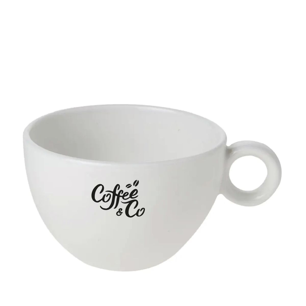 Einfarbiger Druck des CoffeeCo-Logos auf der Vorderseite der Bola Milchaffee-Latte Tasse 28 cl.
