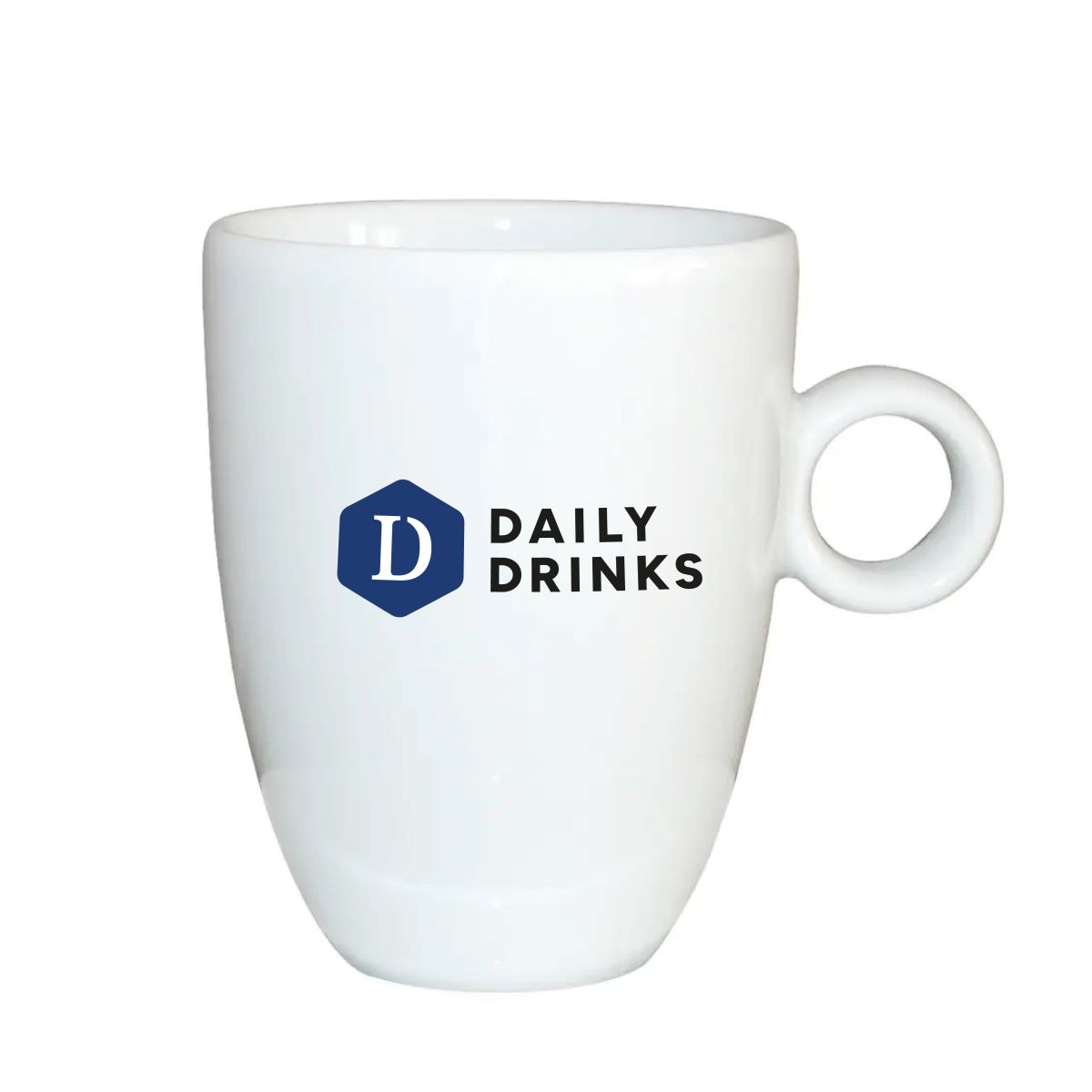 Porzellanbecher Bola 25 cl. mit buntem DailyDrinks-Logo auf der Vorderseite.