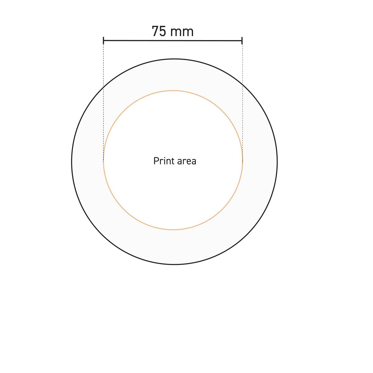 Technische Arbeitszeichnung mit Druckfläche für Logos auf der Basisplatte 15 cm Porzellan.