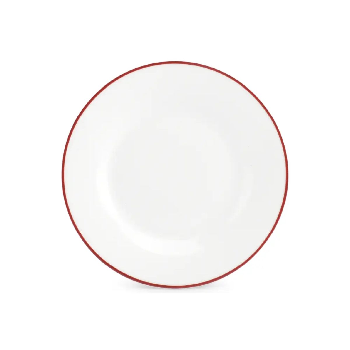 Teller Basic linie 15 cm mit rotem Rand aus der Basic-Linie, 15 cm Durchmesser, gerade von vorne gezeigt.