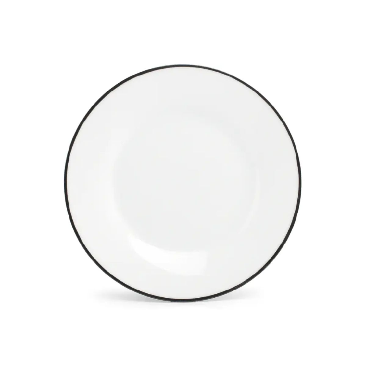 Teller Basic linie 15 cm mit schwarzem Rand aus der Basic-Linie, 15 cm Durchmesser, gerade von vorne gezeigt.