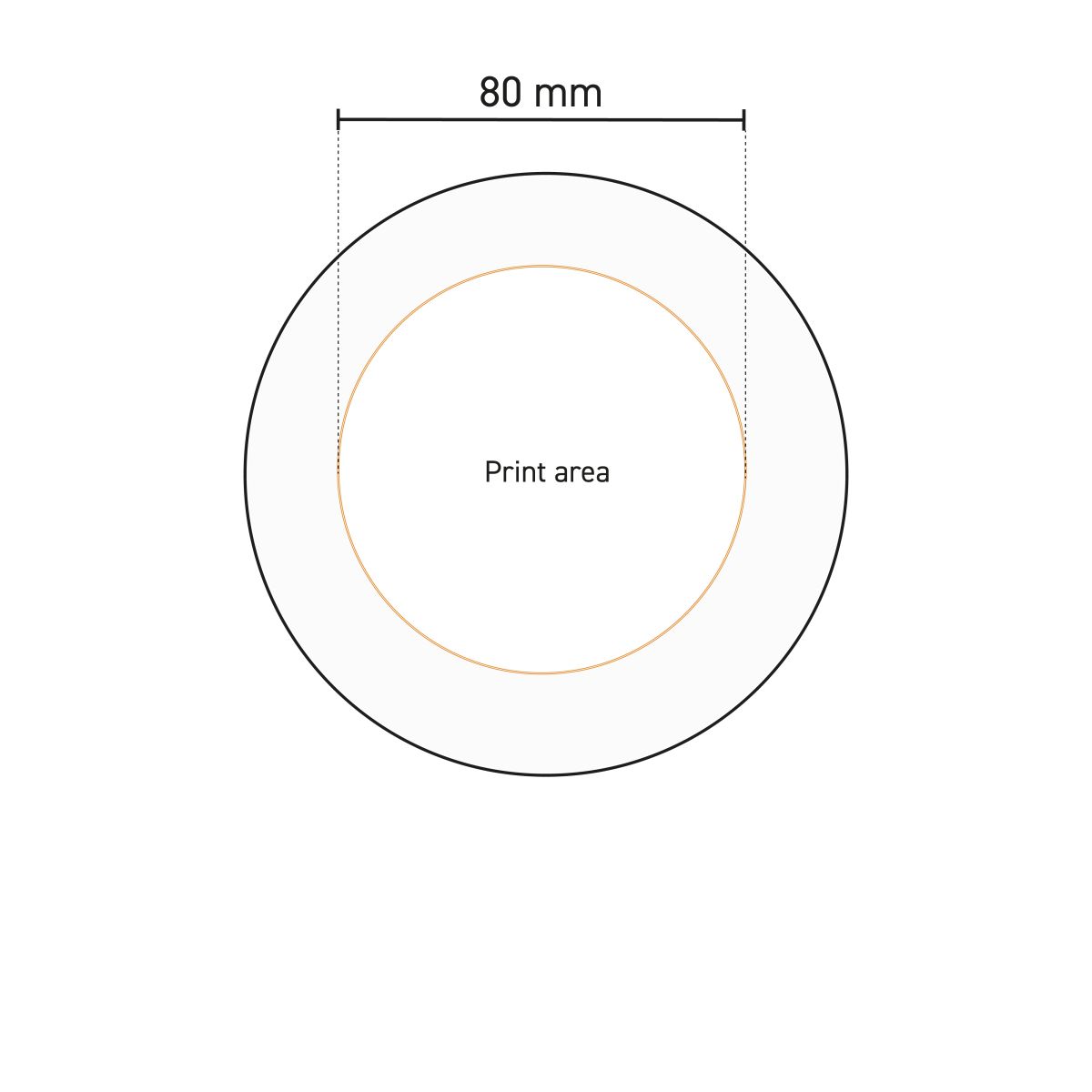Technische Zeichnung der Druckfläche auf dem Porzellanteller Basic 20 cm.